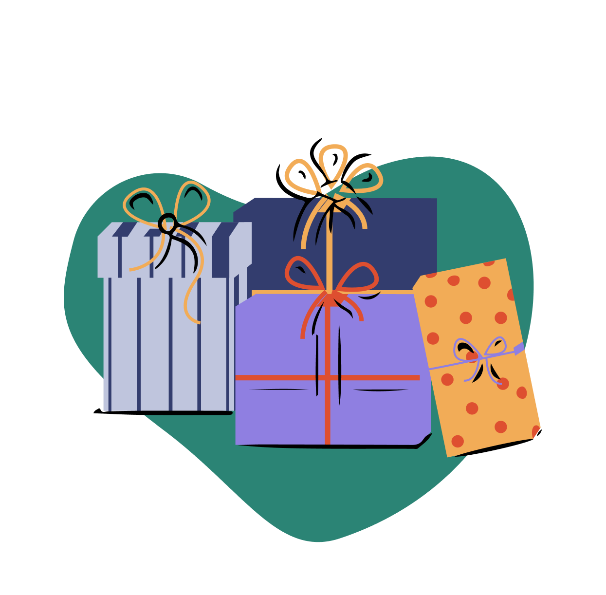 Eine Illustration von Weihnachtsgeschenken.