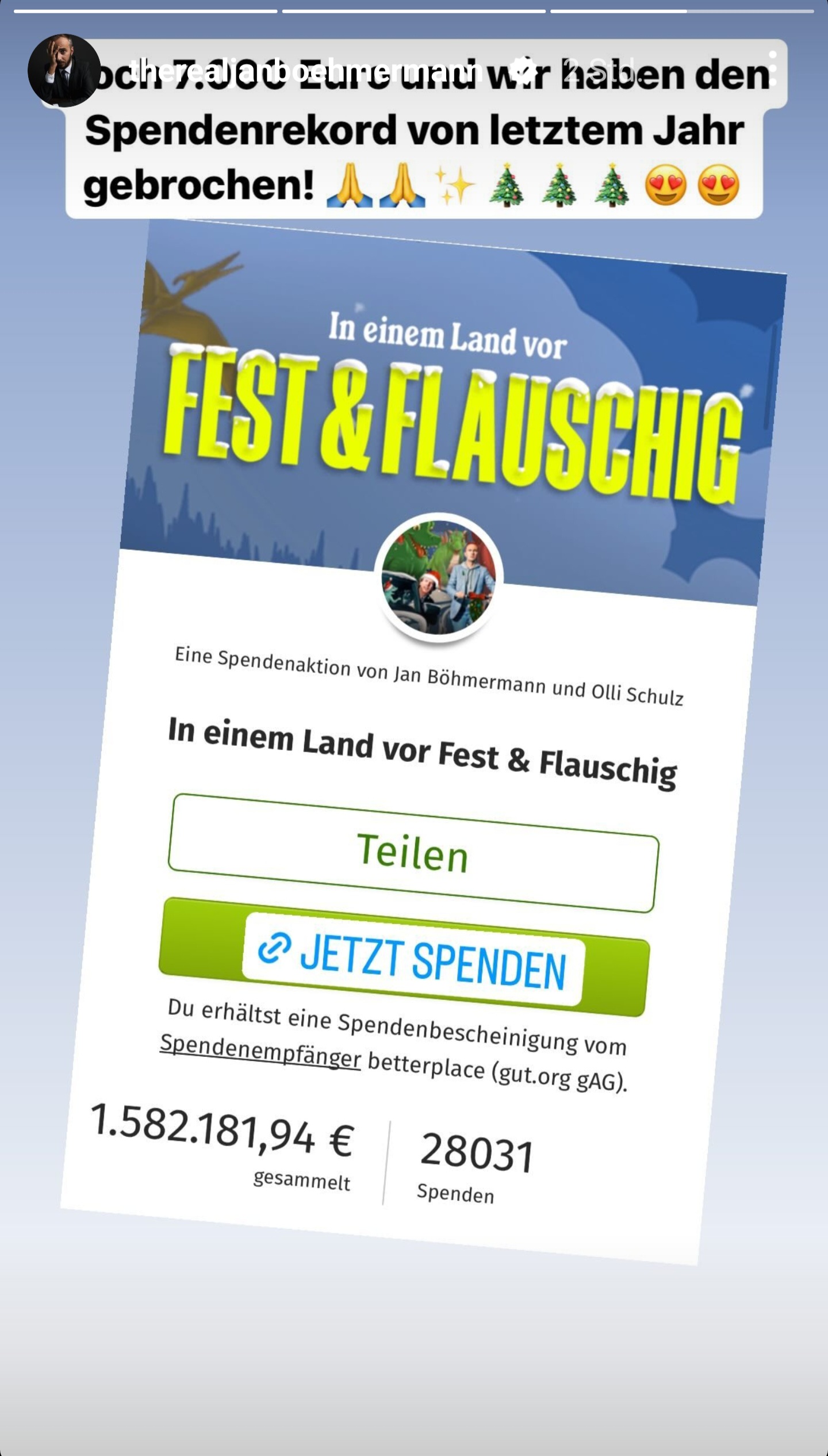 Screenshot aus der Instagram-Story von Jan Böhmermann