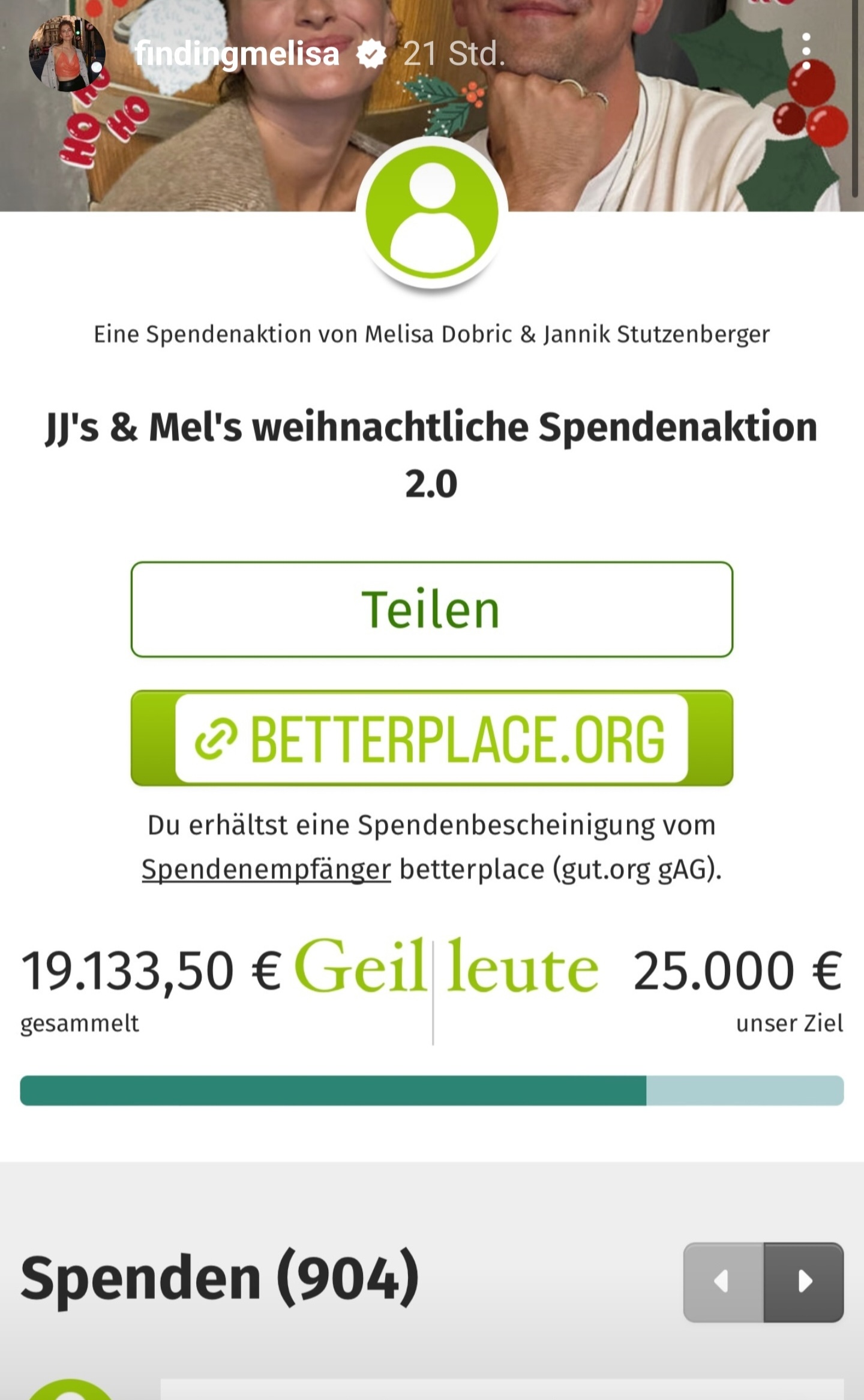 Screenshot aus der Instagram-Story von Melisa Dobric